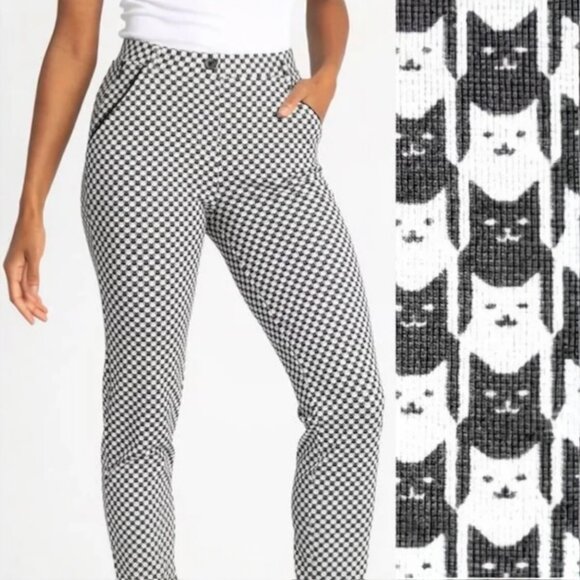 Betabrand Straight Leg Chino Dress Yoga Pants Catstooth Cat Print Size Medium - Picture 1 of 11